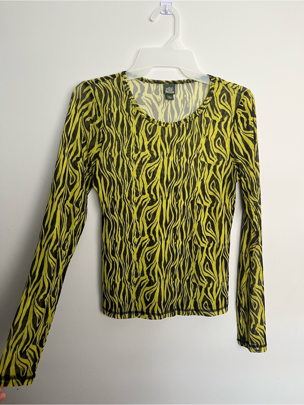 wild fable Yellow and Black Zebra Print Long Sleeve Mesh Top